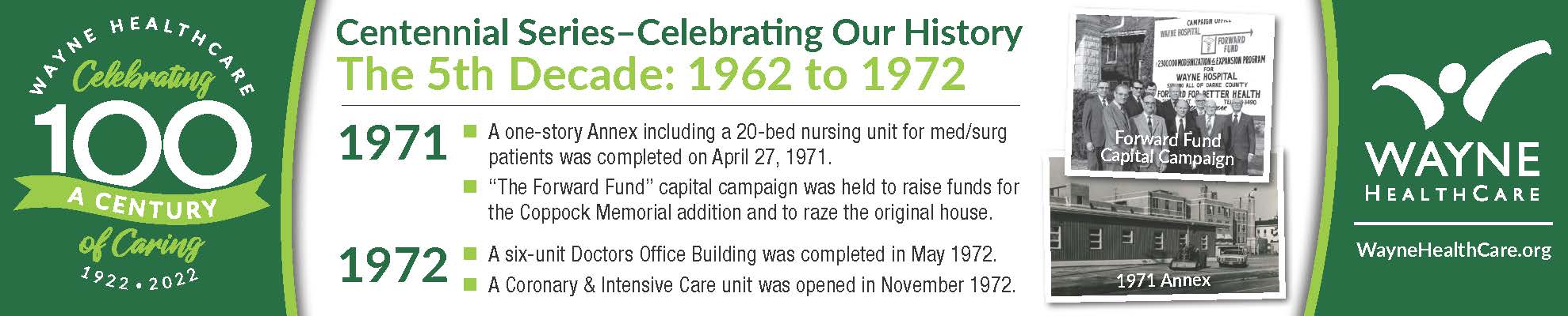 5th Decade Centennial  information about Wayne HealthCare picture of 1971 annex and forward fund capital campaign